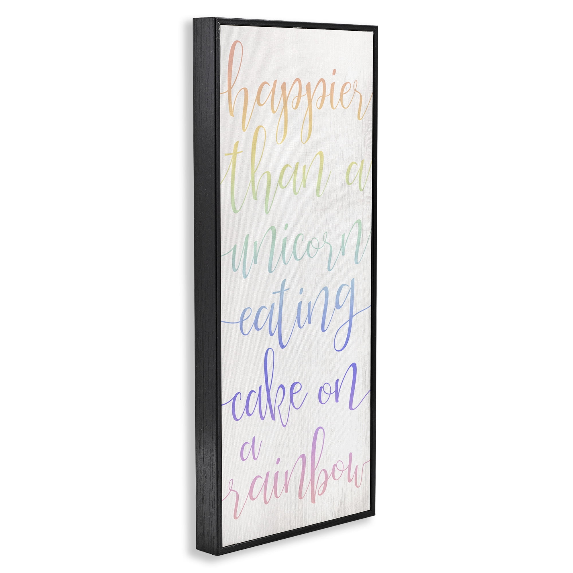 Stupell Industries Happier Than Unicorn Humor Typography Painting Black Framed Art Print Wall Art, 10 x 24