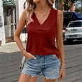 thumbnail image 2 of Women's Summer Sleeveless Shirts Casual V Neck Tank Tops with Pockets, Wine M, 2 of 4