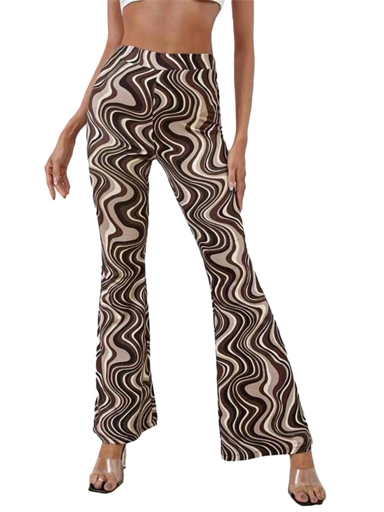 sdghg Women Casual Yoga Flared Pants Water Ripple Printed Slim Fit High