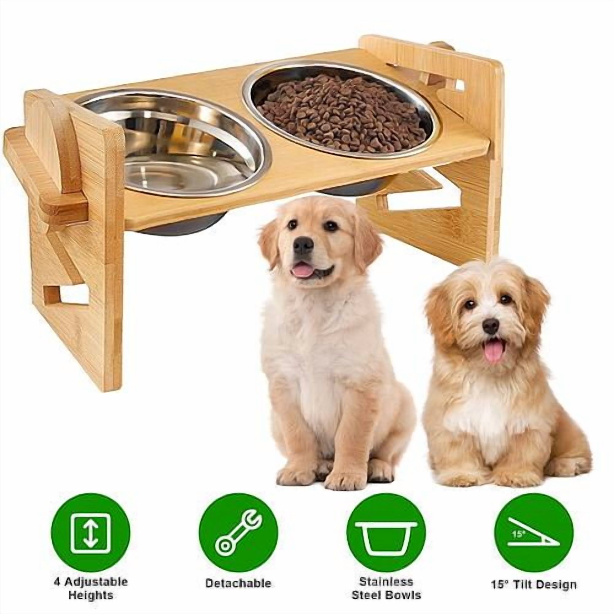 Imountek Bamboo Double Pet Feeder for Dogs, Cats and Rabbits