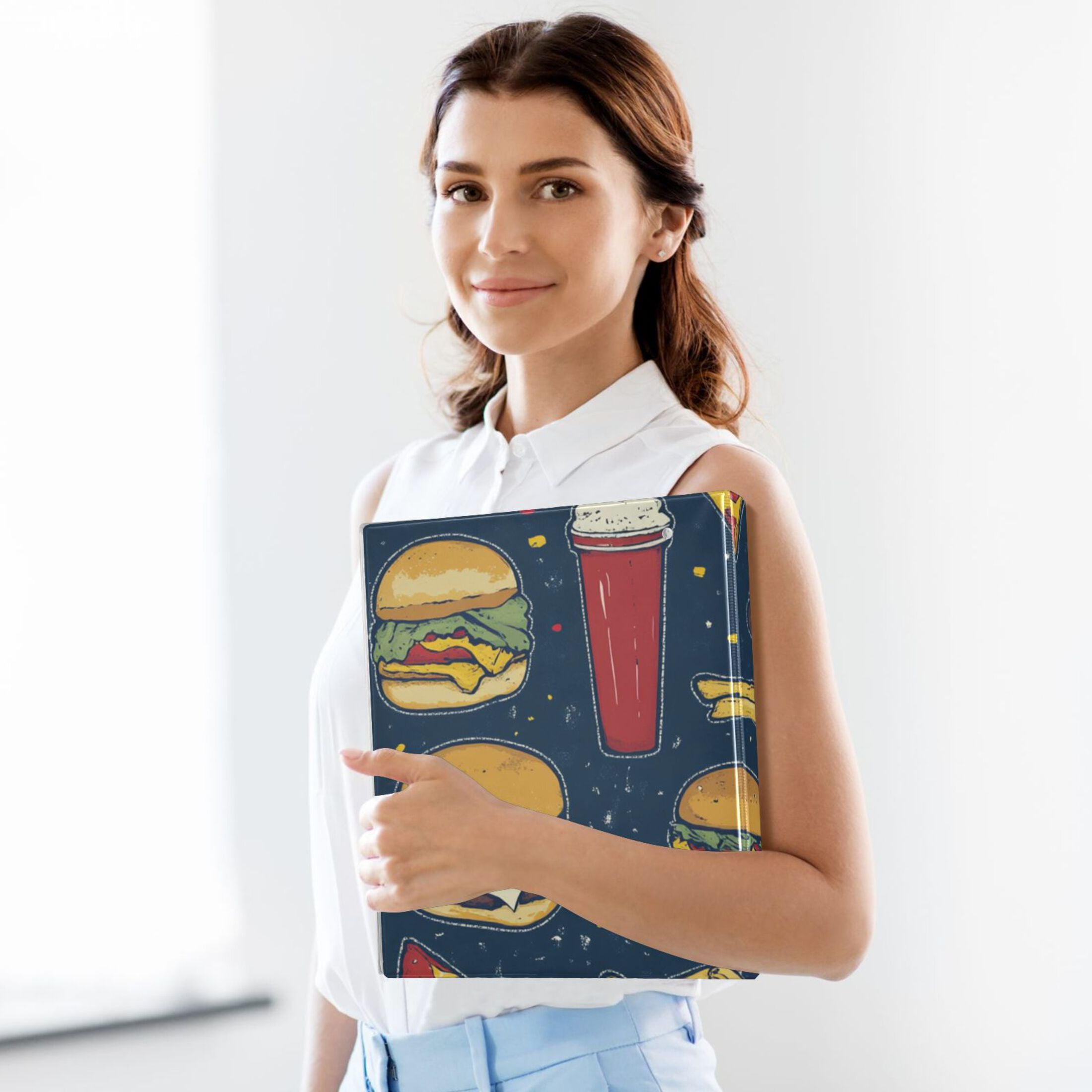 Hamburgers Fries Sandwich 3 Ring Binders 1.5 inch Hardcover File Folders with Interior Pockets A4 Size Organizer for School Office Hospital