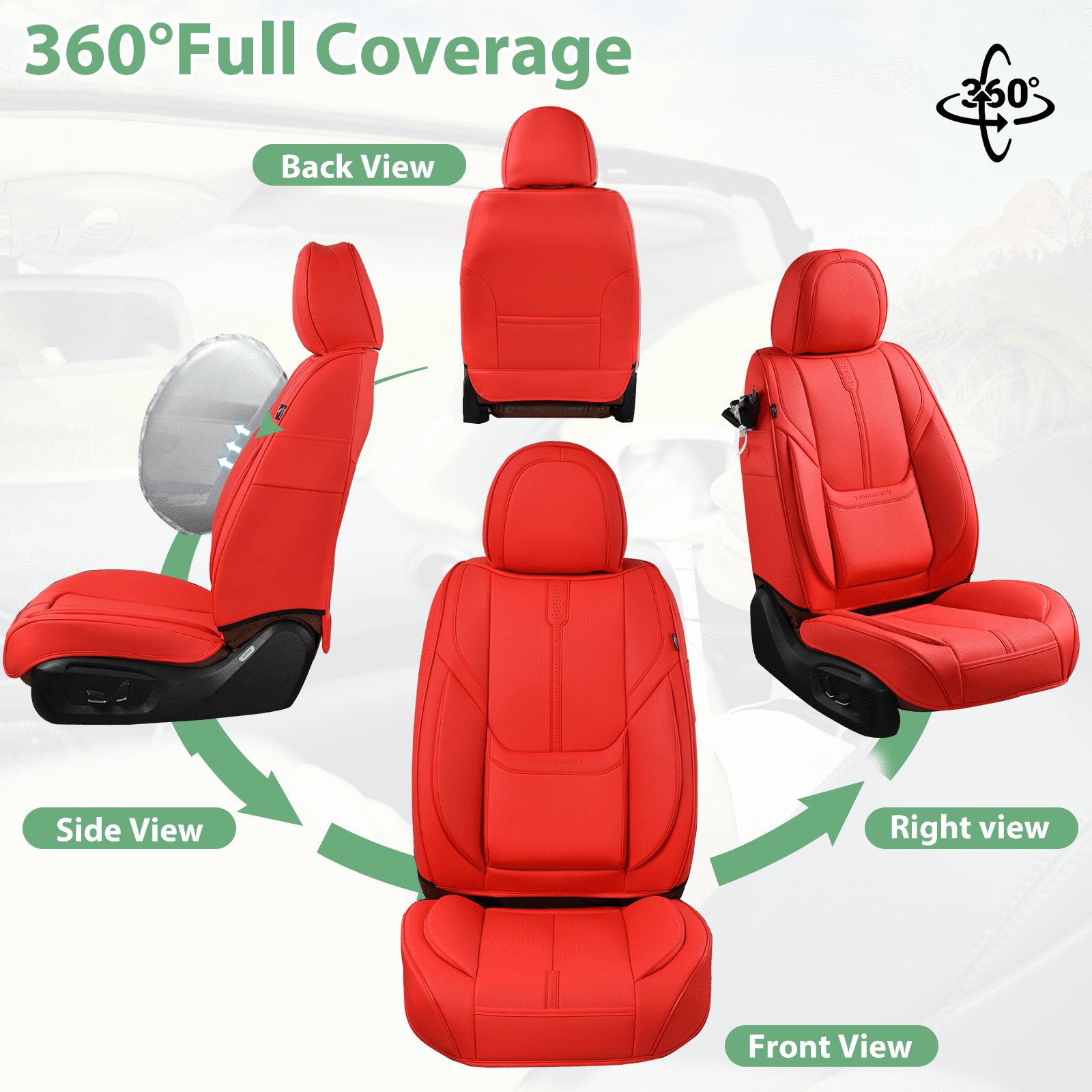 HOMOSTARRY Red Car Seat Cover Nappa Leather Front Seat, Waterproof Car Seat Protector Cover Airbag Compatible, Vehicles Cushion Universal Fit for Most Cars, Sedans, Pick-up Trucks