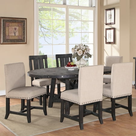 Modus Yosemite 7 Piece Rectangular Dining Table Set with Mixed Chairs - 4 Upholstered & 2 Wood 