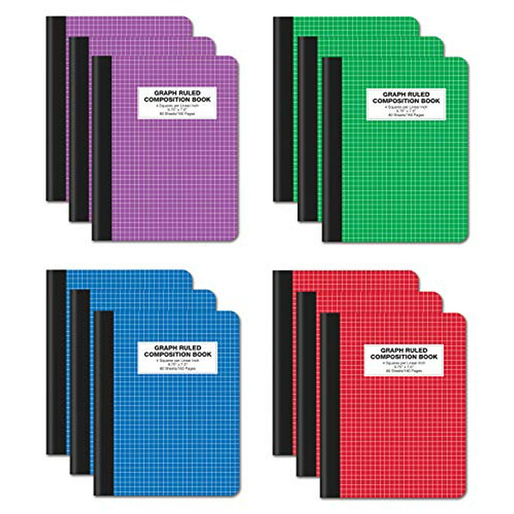 Quad Ruled Composition Book Notebook, 12 Pack, Hardcover 4x4 Graph