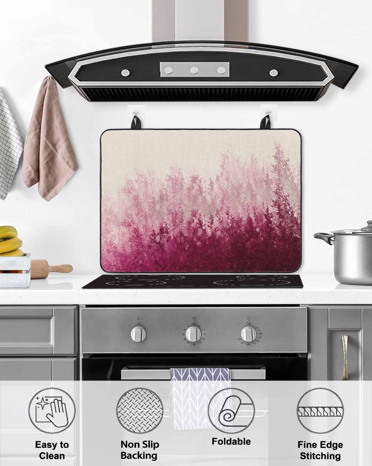 nqOlkjepod Large Induction Cooktop Protector Mat 36"x21", Pink Botanical Stove Top Covers for Electric Stove, Spring Summer Farmhouse Retro Beige Stove Burner Cover Mats, Glass Top Stove Cover