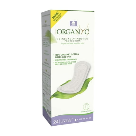Organyc 100% Certified Organic Cotton Panty Liner, Light Flow, 24 Count, Flat Packed