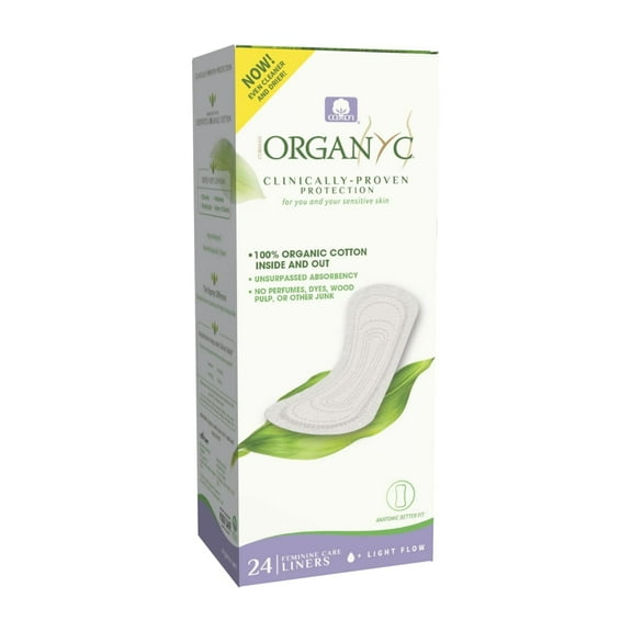 Organyc 100% Certified Organic Cotton Panty Liner, Light Flow, 24 Count, Flat Packed