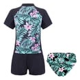 thumbnail image 2 of YONGHS Teens Girls Flower Frinted Short Sleeve Top with Briefs Shorts Rash Guard 3 Pcs Swimwear Set Lily 10, 2 of 5