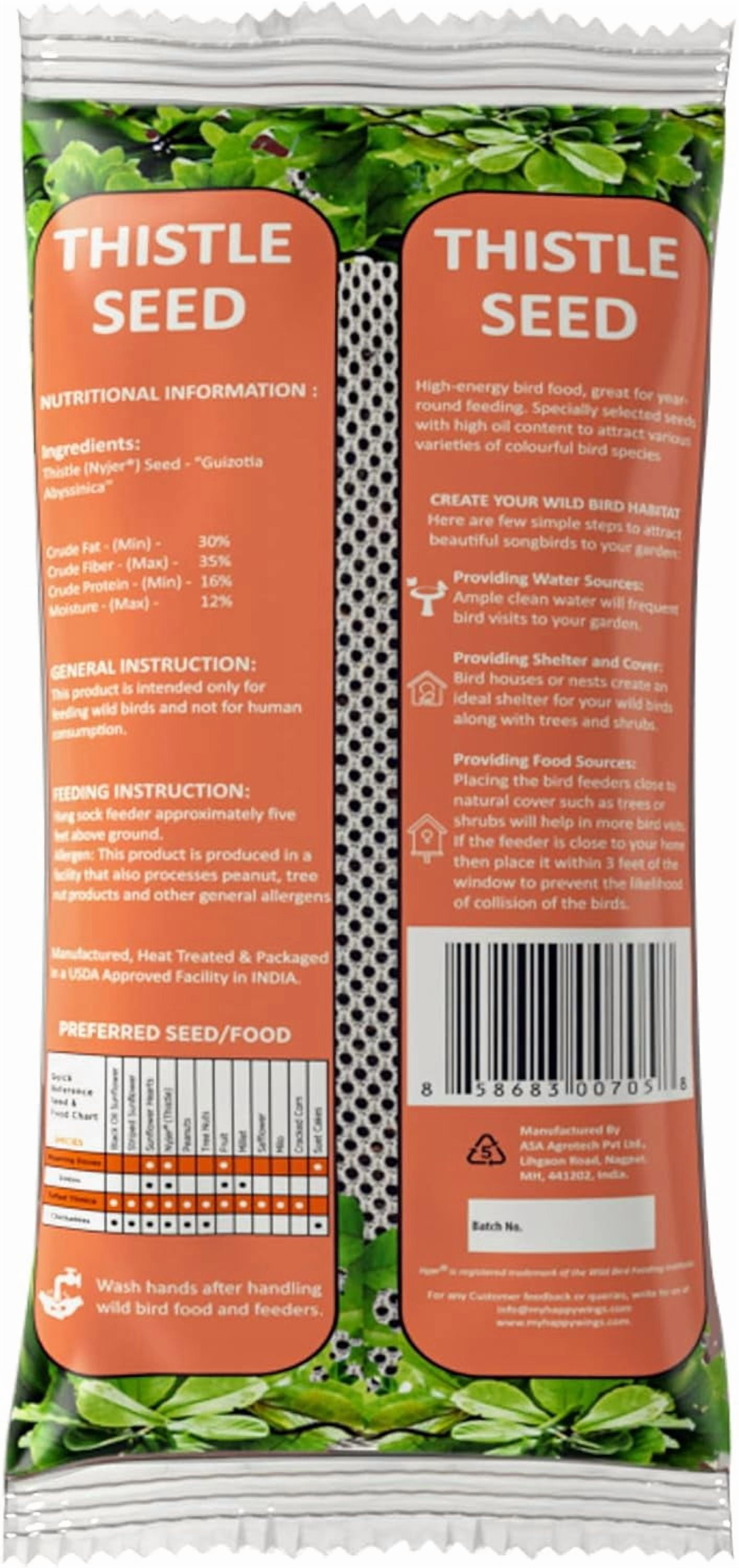 Happy Wings Nyjer/Thistle Seeds Wild Bird Food 14 Ounce (Pack of 3) | Prefilled Sock | No Grow Seed I Bird Seeds for Wild Birds