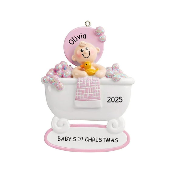 Personalized Baby's First Christmas Ornament 2024 - Baby Girl Christmas Tree Ornament Bath Tub