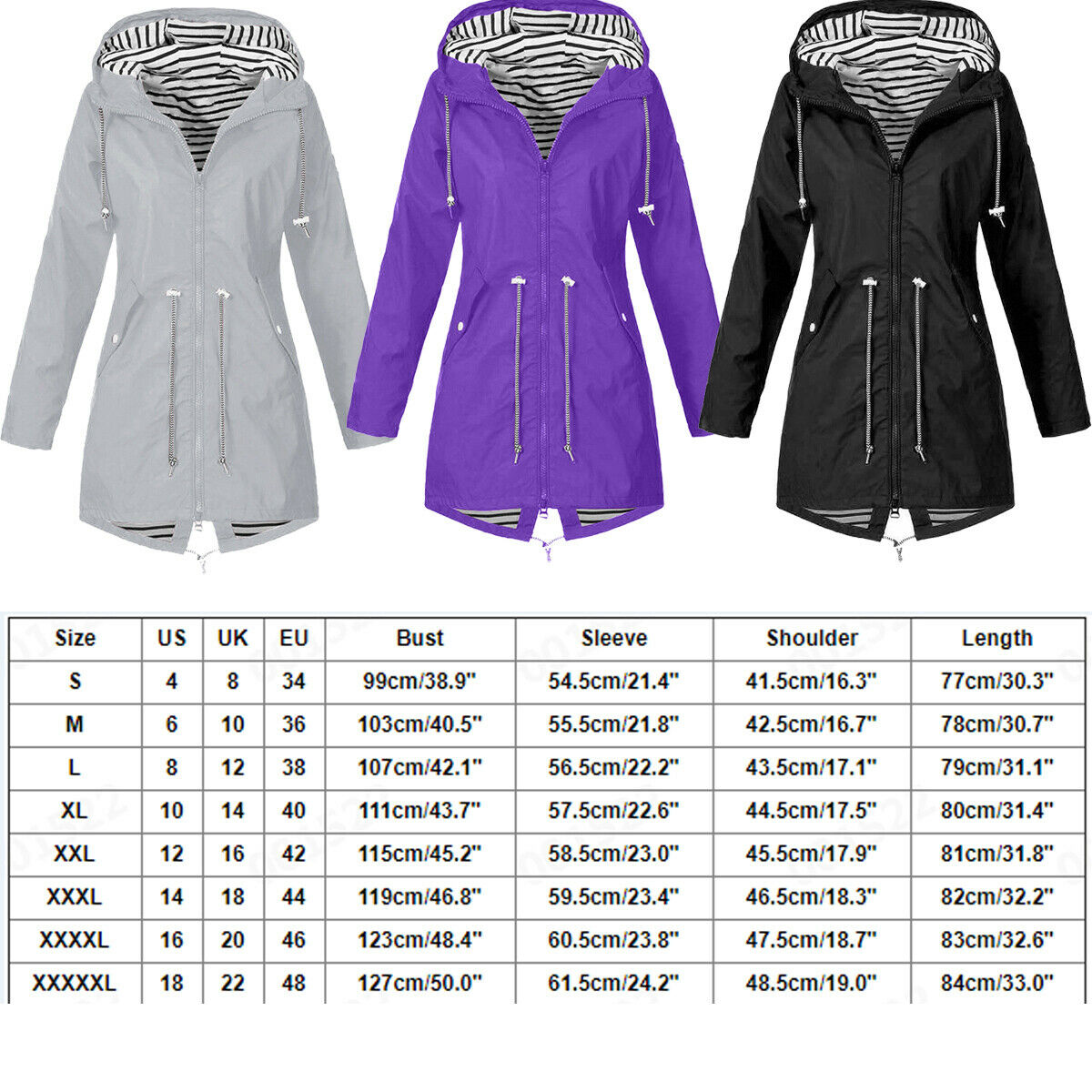 Emmababy Womens Waterproof Jackets with Hood Plus Size Long Raincoats Quick Dry Outdoor Coat - image 3 of 3