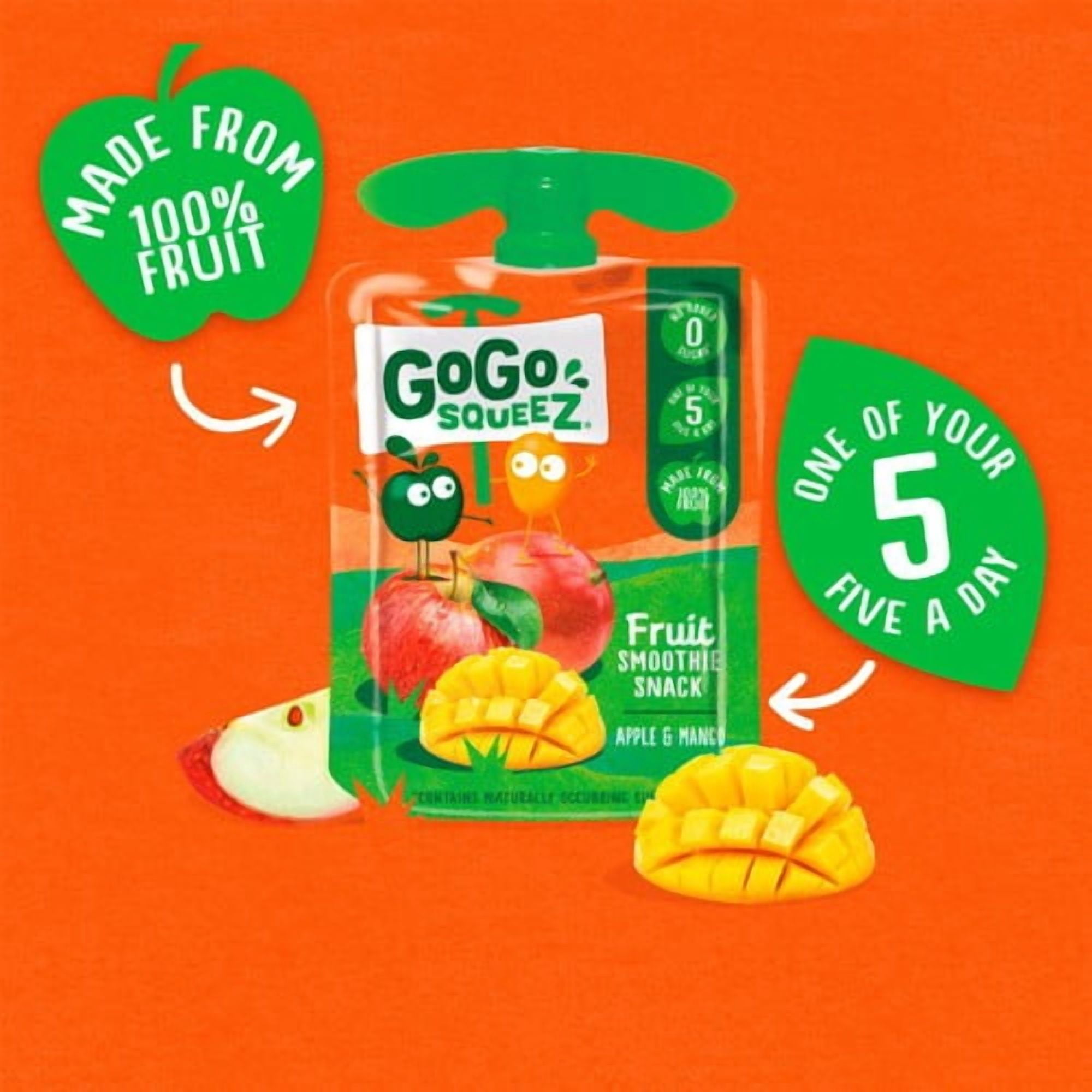 GoGo squeeZ Fruit Smoothie Snack Apple and Mango 4 x 90g, British Import (Pack of 2)
