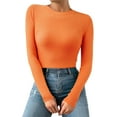 thumbnail image 2 of FAOWME Women Casual Top Long Sleeve Round Neck Solid Color Knit Slim Fit Comfortable Basic Tee For Daily Wear,D,One Size, 2 of 4