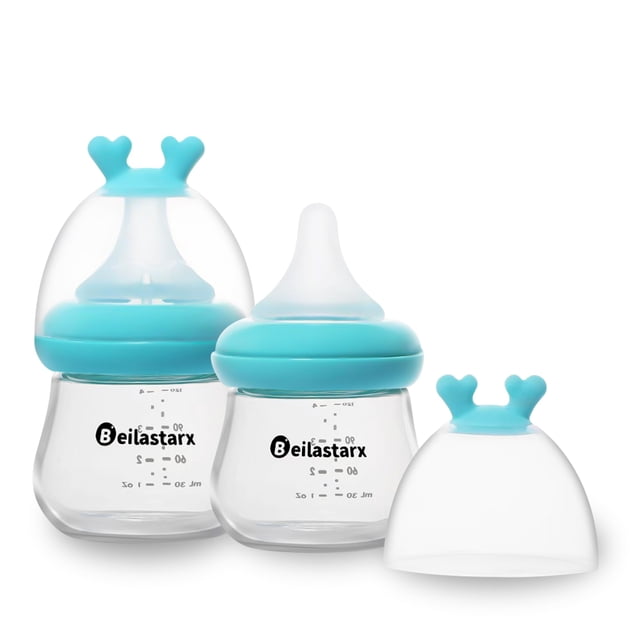 Biberón de vidrio Beilastarx para bebé 120 ml con tetina de acero inoxidable flujo lento