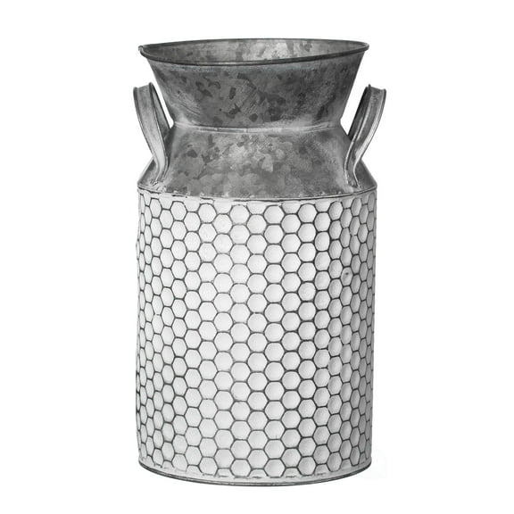 Vintiquewise 11-Inch Vintage Farmhouse Decorative Milk Bucket Vase - Rustic French Country Decor Jug with Handles for Flowers Shabby Chic Centerpiece Table Decor Garden Accent Primitive Tin Holder