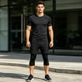 thumbnail image 3 of Rove Studio Men’s 2-in-1 Layered Training Pants, 7/8 Length Compression Tights with Shorts for Gym, Running & Casual Wear Black L, 3 of 4