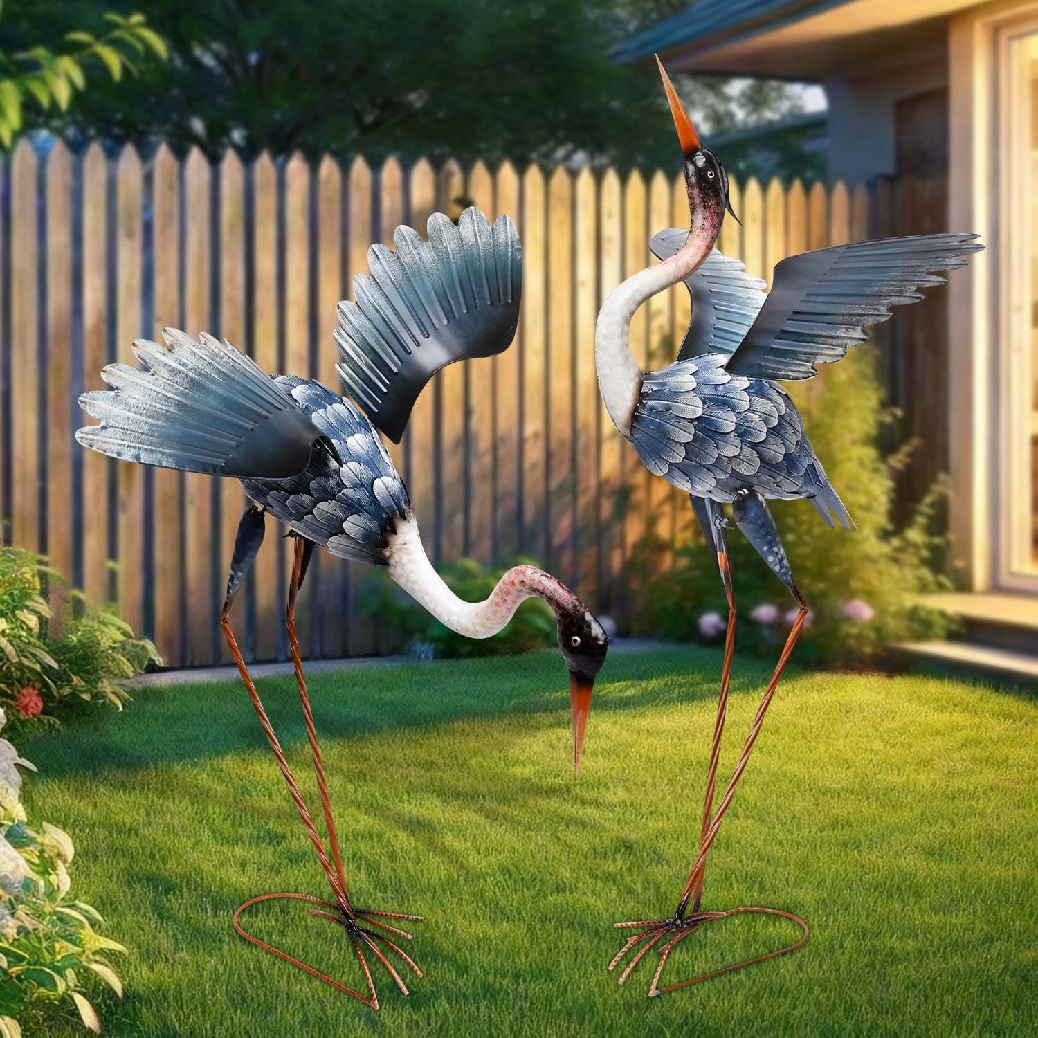 Crane Sculptures & Statues Decor,Coastal Metal Cranes Decoy for Outdoor Outside Yard Art Patio Pond Pool Lawn Decorations,Housewarming Gift