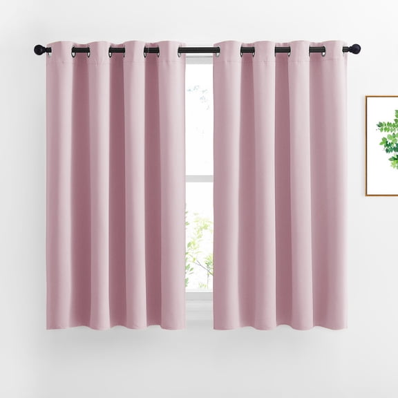 NICETOWN Short Blackout Curtains for Kitchen Modern Solid Grommet Noise Reducing Privacy Drapes, W52 x L54, Baby Pink, Set of 2