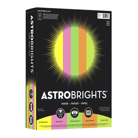 Astrobrights Colored Paper, 8.5" x 11", 24 lb/89 gsm, Neon Assortment, 500 Sheets