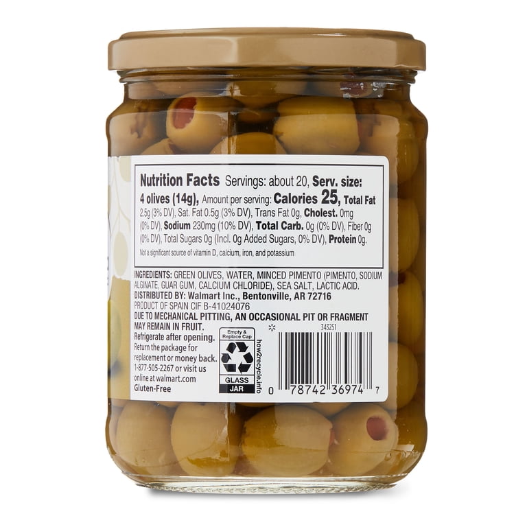 Great Value Stuffed Manzanilla Olives with Minced Pimento 10 oz