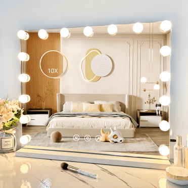 Vanity Mirror with Lights Lighted Makeup Mirror with 17 Dimmable LED Bulbs,3 Color Lighting Modes,USB Charging Port Touch Control,Sturdy Metal Frame Design 23.6X19.7 inch，White
