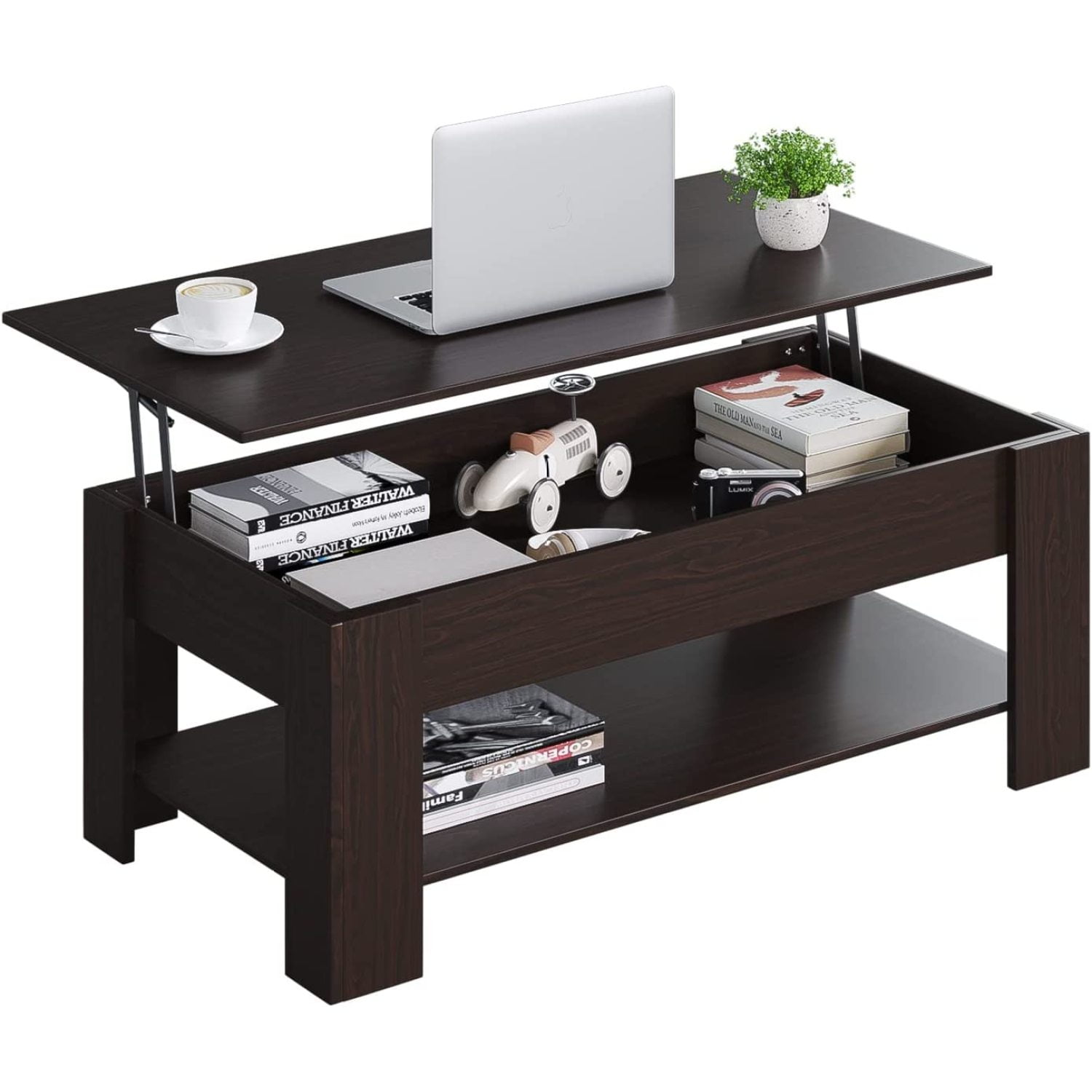 FulnKye Lift Top Coffee Table with Storage Shelf and Hidden Compartment