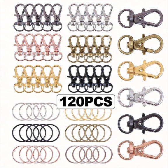 120-Piece Swivel Lanyard Snap Hooks and Key Rings Set, 6 Assorted Colors, Metal Lobster Claw Clasps for Keychain Making, DIY Jewelry and Craft Supplies, 360° Rotatable (Multicolor)