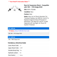 thumbnail image 2 of Rear Air Suspension Shock - Compatible with 1981 - 1993 Dodge D250 1982 1983 1984 1985 1986 1987 1988 1989 1990 1991 1992, 2 of 2