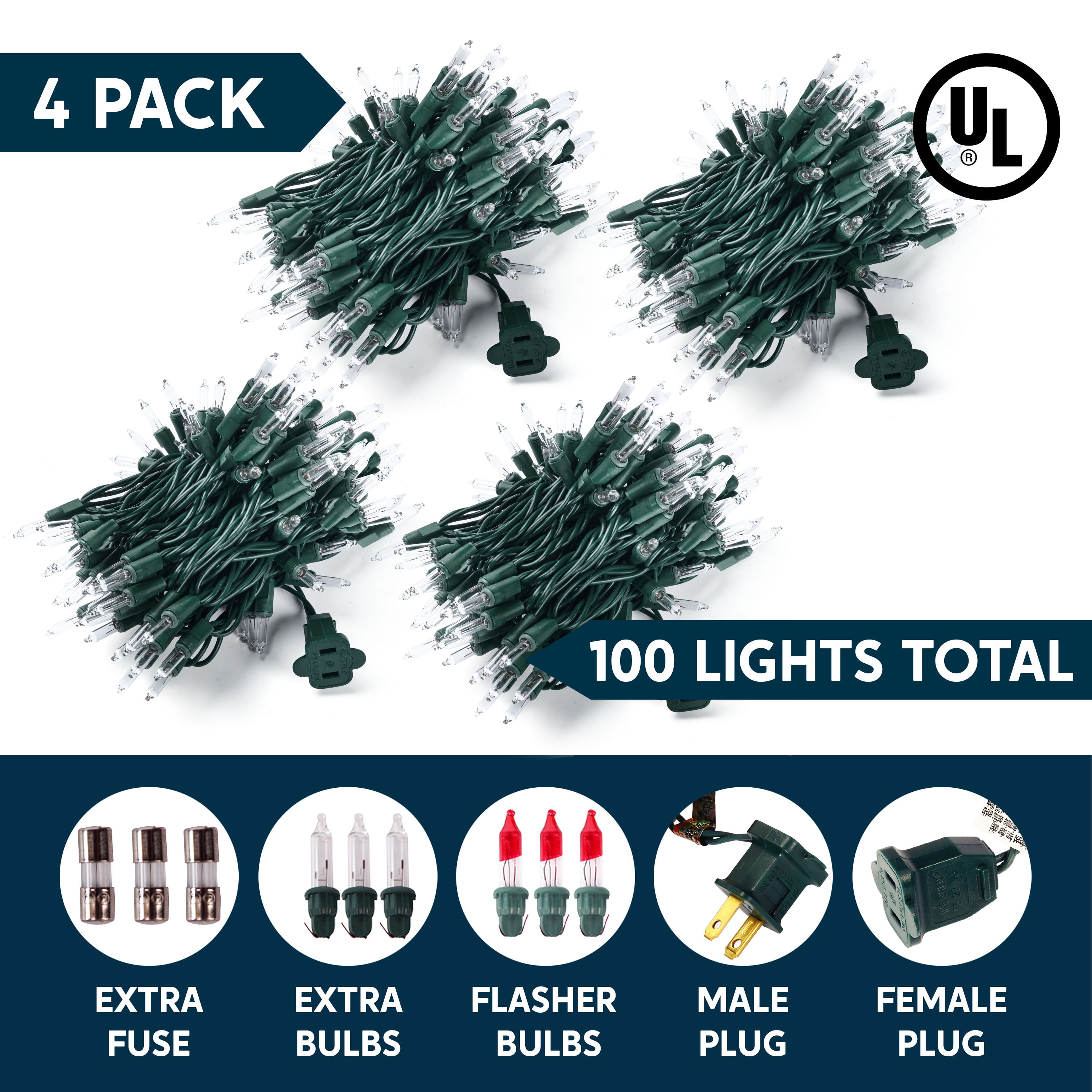 Joyfy Clear Christmas Lights,85.6FT 400(4x100)-Count Warm White Christmas String Lights,Connectable Green Wire Xmas Tree Lights for Indoor Outdoor Christmas Decorations Holiday Party Decor