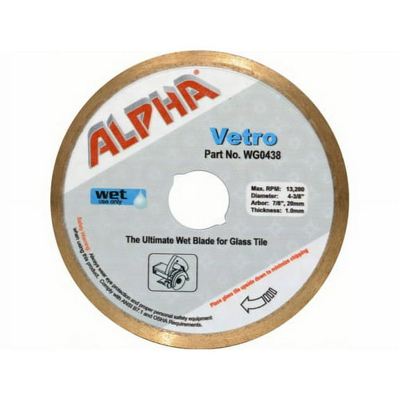 Alpha 4-3/8" Wet Cutting Glass Blade with 7/8" Arbor