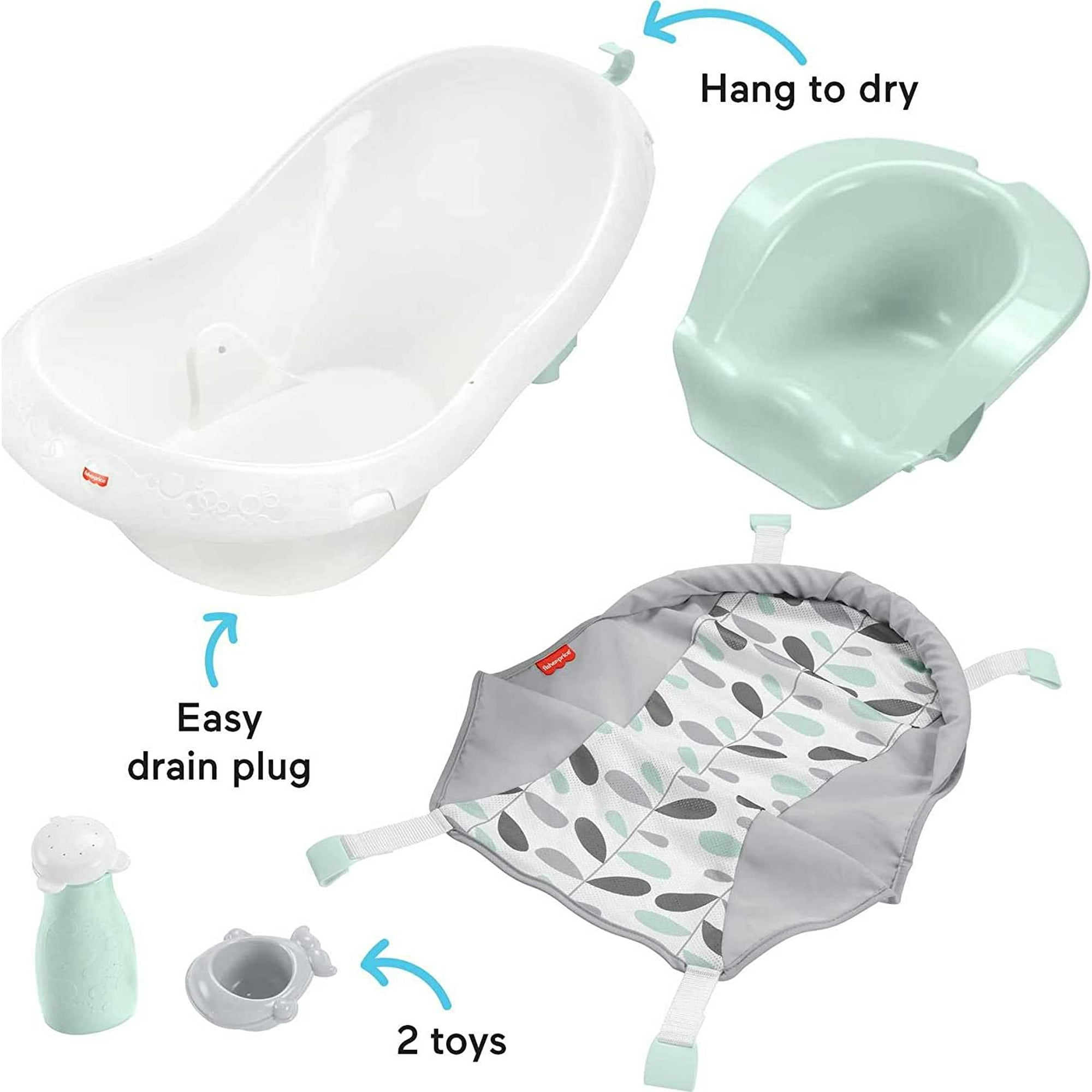 Fisher-Price GPW85-9665 4-in-1 Sling 'n Seat Bath Tub Climbing Leaves (White)- New