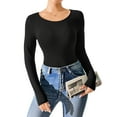 thumbnail image 4 of YUSHOW Body Suits for Womens Long Sleeve Round Neck Casual Second-skin Feel Bodysuit Shirts Black,M, 4 of 7