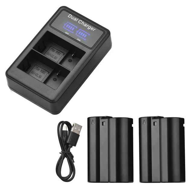 EN-EL15 Battery & Charger Kit 2pcs 7.4V 2550mAh Battery + 1pc LED2-EL15 Dual Channel Camera