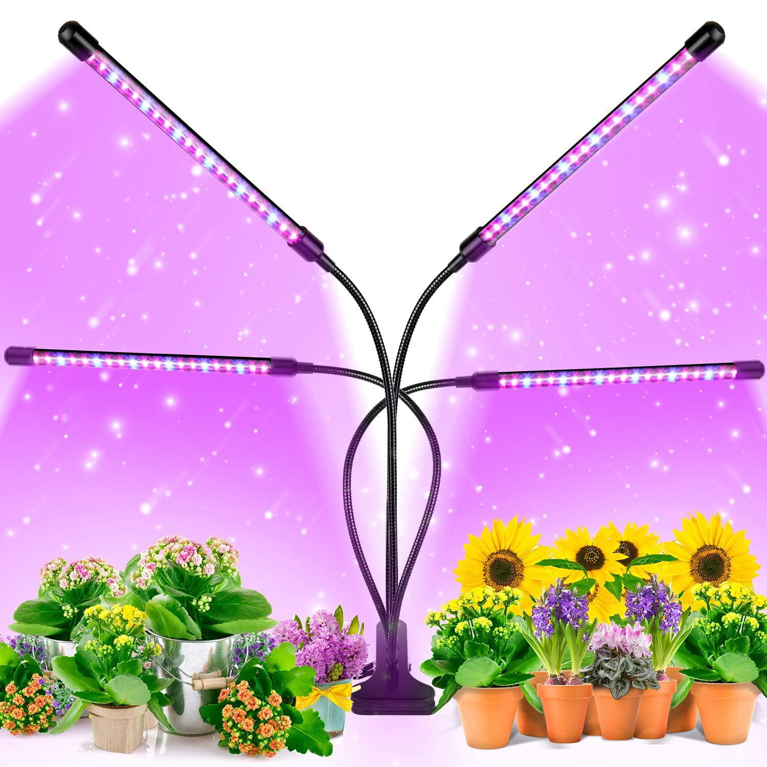 Full Spectrum Plant Grow Light with AUTO Cycle ON/Off Timer Two Head 3 Lighting Modes 40 LED Lamp 9 Dimmable Levels for Indoor Plants Fansteck Grow Light Plant Light 