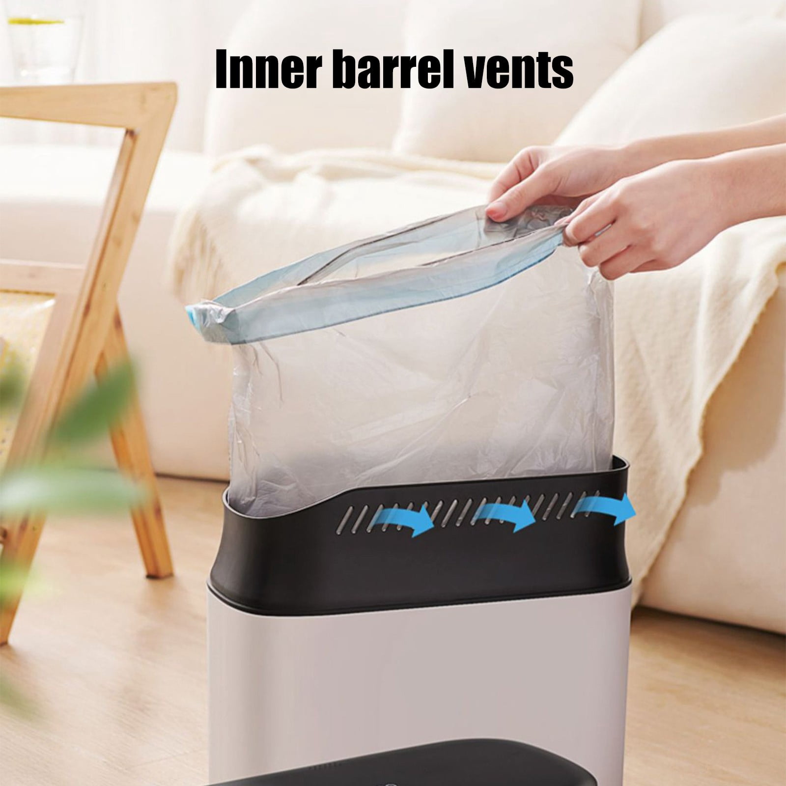 Bathroom Trash Can 8L, Black Semi Automatic with 1 Roll Garbage Bag, Non Contact Large Capacity Thickened Wastebasket for Living Room