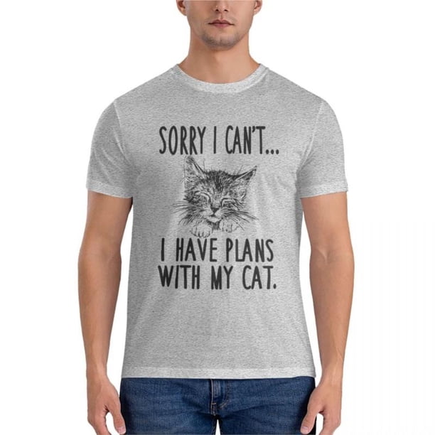 Camiseta negra para hombre camisa clásica de algodón ropa blanca lo siento no puedo tener aviones con mi gato