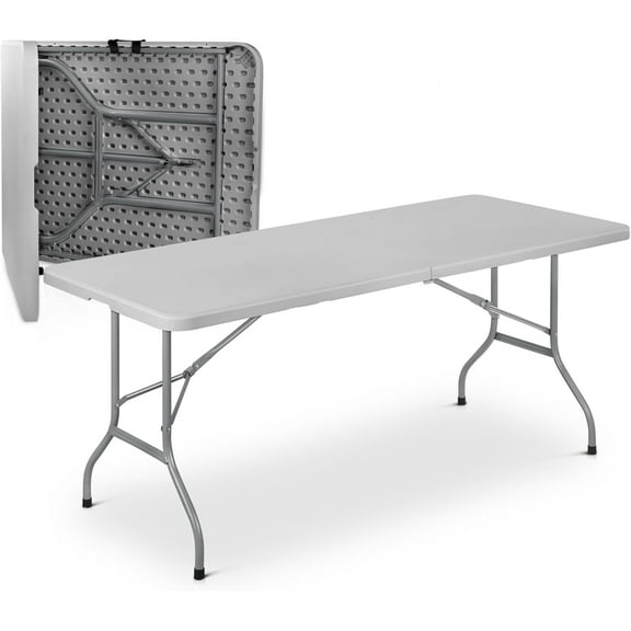 ZYPPP 6Ft Folding Table, Lightweight Portable Desk with Handle, Square Foldable Plastic Table for Card Games, Collapsible Dining, Indoor Outdoor Camping Picnic & Party Use, Gray