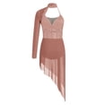 thumbnail image 4 of iixpin Womens One Shoulder Rhinestones Bodysuit Dress Asymmetric Modern Lyrical Dance Costume Dusty Pink M, 4 of 5