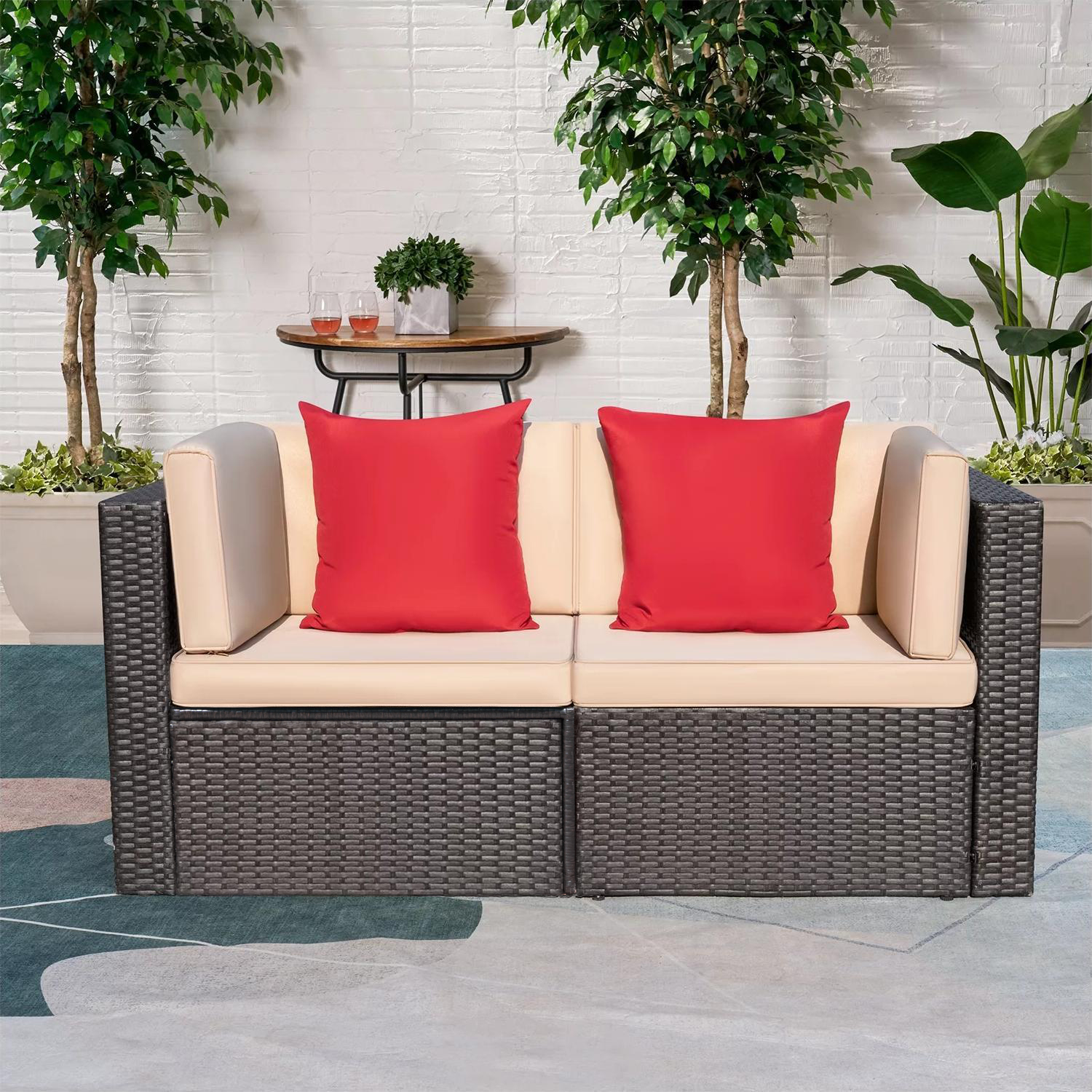 Lacoo 2 Pieces Patio Loveseat Outdoor Sectional Sofa Patio Conversation Set for Small Area, Beige - image 3 of 5