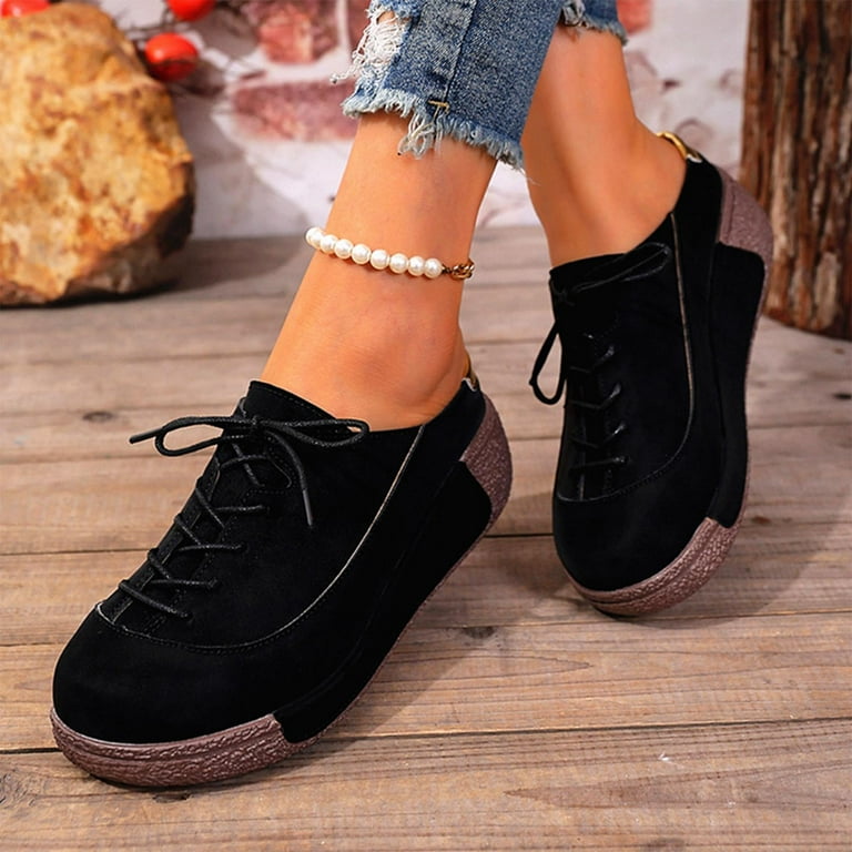 dress slippers ladies Bovxnpu House Slippers for Women Casual Indoor/Outdoor Shoes, Women's Round  Toe Lace-Up Wedge Heel Mules Half Slippers Shoes Comfy Indoor House Shoes