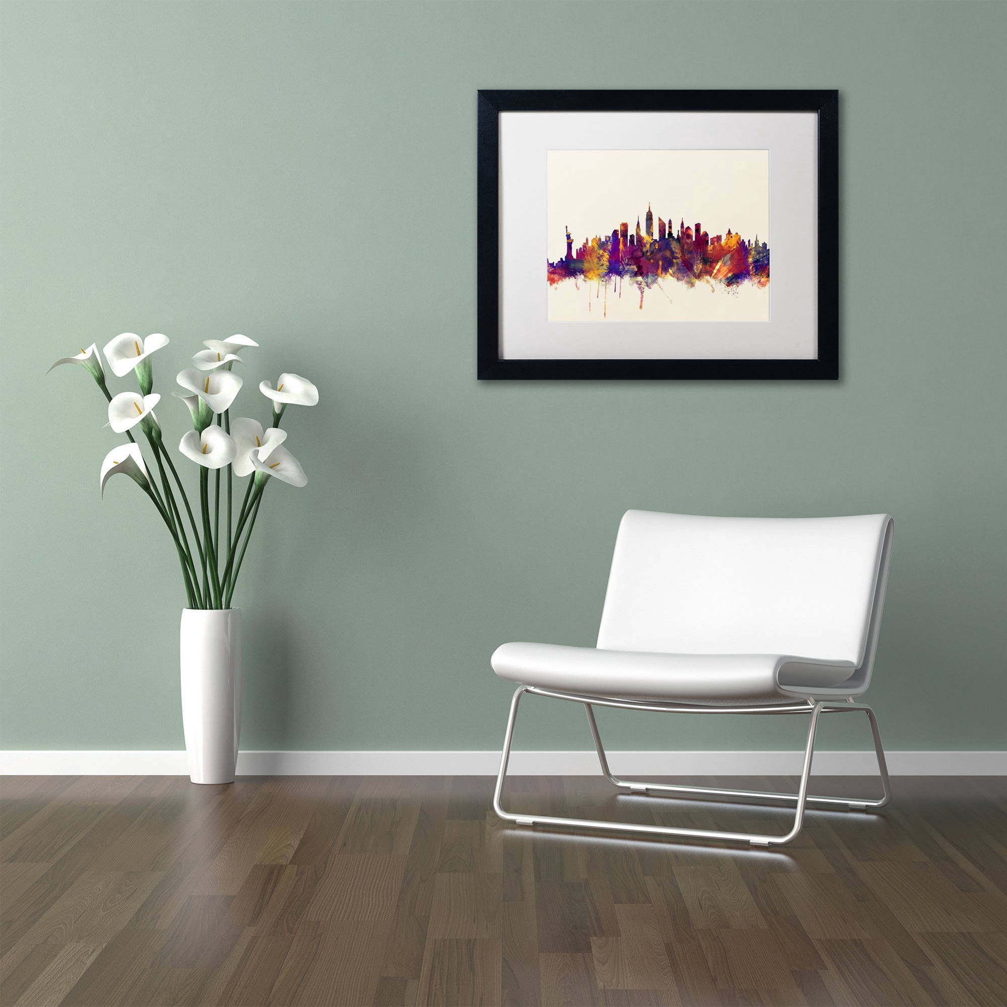 Trademark Fine Art "New York City Skyline" Canvas Art by Michael Tompsett, White Matte, Black Frame