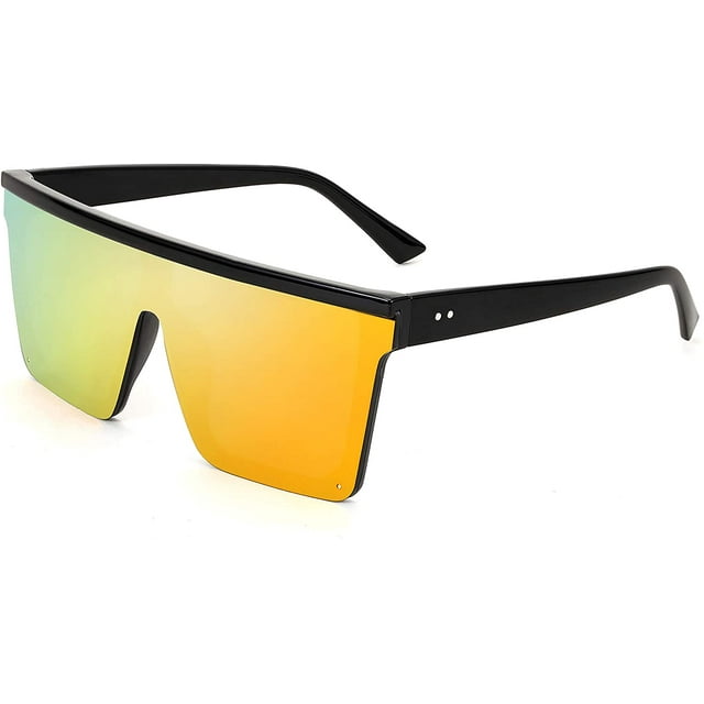 FEISEDY Women Men Flat Top Shield Sunglasses Oversized Square Rimless Shades UV400 B2470
