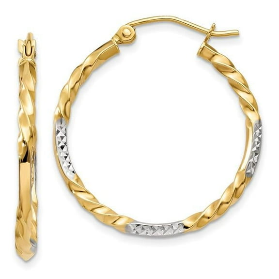 Primal Gold 14 Karat Yellow Gold and Rhodium Diamond-cut Twisted Hoop Earrings