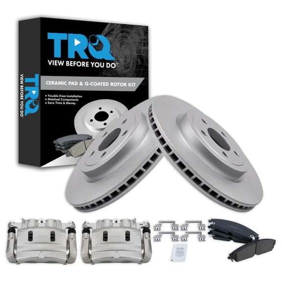 TRQ Front Brake Pad & Rotor Kit Brake Caliper Brake Pads Brake Rotor Ceramic Vented Premium G-Coated Fits Select 2014-2019 Dodge Charger
