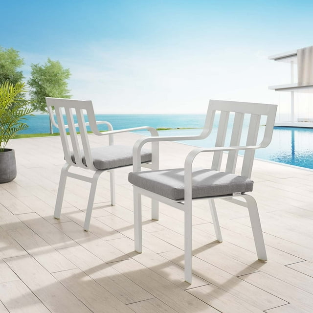 Modway Baxley Ensemble de 2 Fauteuils d'Extérieur en Aluminium pour Patio, Blanc Gris