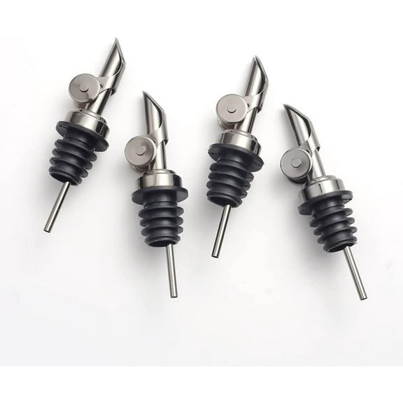 4 Pack Olive Oil Bottle Spout, 304 Stainless Steel Liquor Bottle Pourers for Alcohol Balsamic Vinegar, Auto Flip Top No-drip Olive Oil Dispenser for Kitchen Pours Liquor (Silver - 4Pack)