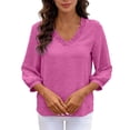 thumbnail image 6 of FAHXNVB Womens 3/4 Sleeve Blouses V Neck Ruffle Trim Loose Fit Solid Color Tops Casual Lightweight Breathable Soft Comfort Business Shirts, 6 of 8