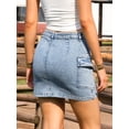 thumbnail image 3 of DARING DIVA Women's Mini Stretch Flap Pockets Y2K Bodycon Jean Skirts X-Small Light Blue, 3 of 6