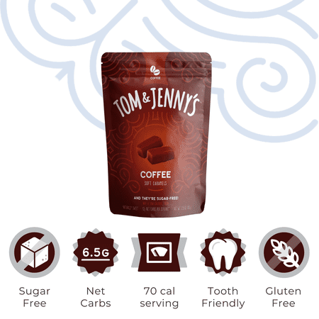 Tom & Jenny’s Soft Caramels Candy SugarFree Caramel Candy 1 Bag Coffee