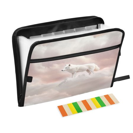 13-Pocket Expanding File Folder A4 Size Organizer Folder for School and Office Supplies White Wolf on A Cloud